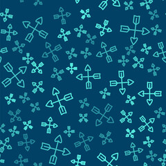Green line Crossed arrows icon isolated seamless pattern on blue background. Vector.