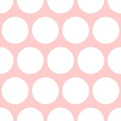 Tile vector pattern with white polka dots on pastel pink background for seamless decoration wallpaper