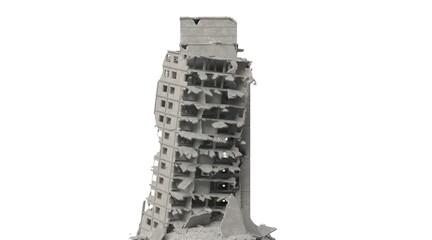 Ruined building isolated on white 3d illustration