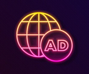 Glowing neon line Advertising icon isolated on black background. Concept of marketing and promotion process. Responsive ads. Social media advertising. Vector.