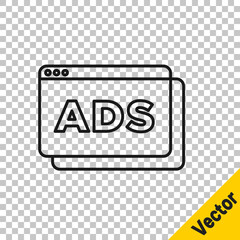 Black line Advertising icon isolated on transparent background. Concept of marketing and promotion process. Responsive ads. Social media advertising. Vector.