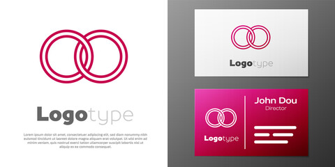 Fototapeta premium Logotype line Wedding rings icon isolated on white background. Bride and groom jewelry sign. Marriage symbol. Diamond ring. Logo design template element. Vector.