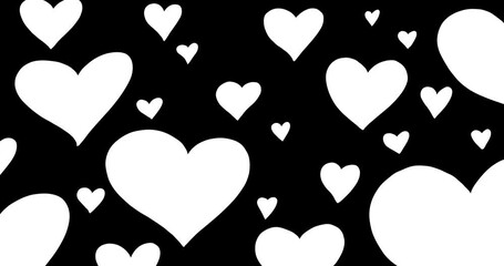 Set of heart transitions. Romantic love hand drawn animated transitions isolated on black background. Alpha Matte included. Black and White Masks Templates in 4K for Editing Footages.