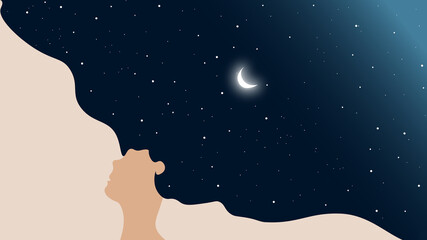 Woman Portrait Nightsky Moon and stars © Melanie Dulat