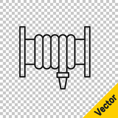 Black line Fire hose reel icon isolated on transparent background. Vector.