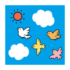 空を飛ぶ小鳥たちのイラスト