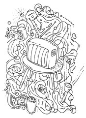 TV in Doodle style on the Abstract Background
