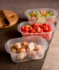 Frozen vegetables. Mushrooms, peppers, tomatoes. 