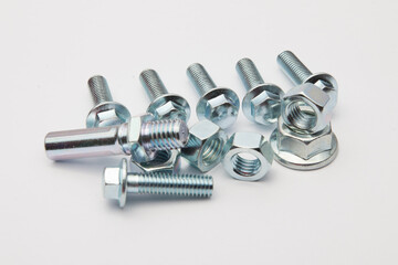 Group of Nut Bolt and Screw on white background 
