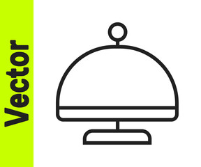 Black line Covered with a tray of food icon isolated on white background. Tray and lid sign. Restaurant cloche with lid. Vector.