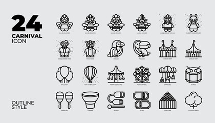 24 Carnival Icon set collection in outline sytle