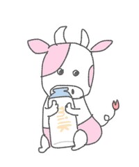 ミルクを抱える牛（ピンク）