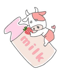 いちごミルクに乗っかる牛（ピンク）