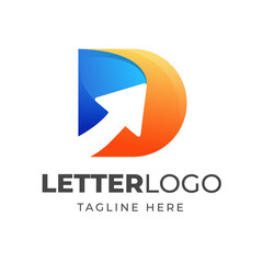 Colorful letter D logo design with arrow icon