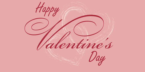 Banner: Happy Valentine's Day. The background is pink (hearts in the background), the text is red. Can be used as background (poster) or greeting card.