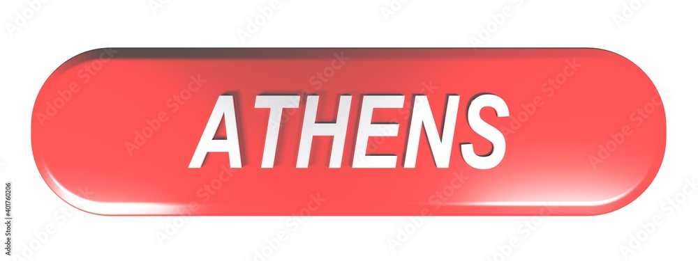 Poster athens red rounded rectangle push button isolated on white background - 3d rendering illustration