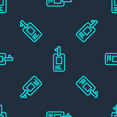 Green line Identification badge icon isolated seamless pattern on blue background. It can be used for presentation, identity of the company, advertising. Vector.