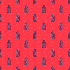 Blue line Identification badge icon isolated seamless pattern on red background. It can be used for presentation, identity of the company, advertising. Vector.