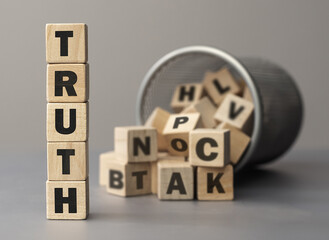The word Truth made from wooden cubes. Shallow depth of field on the cubes