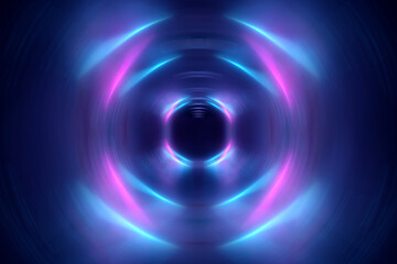 Abstract zoom effect in blue and pink neon tunnel background