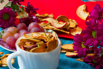 dry apples in a mug and rapes