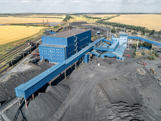 Dump of coal. A high pile, aerial view.