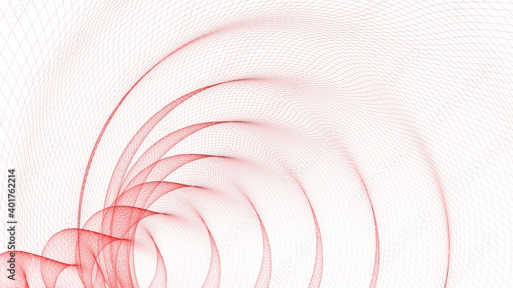 Aufkleber abstract background with a spral wireframed red trace on white - 3d rendering illustration