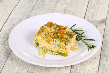 Tasty casserole with salmon and broccoli