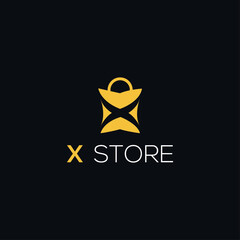 X letter with shopping bag and tag icon. Vector design element for tag, card, corporate identity, label or poster.