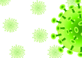 Coronavirus (COVID-19) is green. Infectious virus design over white background. Beautiful template, banner for media, websites, publications, news, prints. Vector illustration.