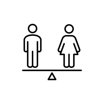 Igualdad de g&eacute;nero. Logotipo hombre y mujer en balanza con lineas en color negro