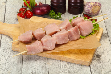 Raw pork meat skewer for grill