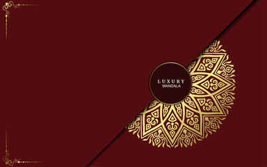 Luxury gold mandala ornate background for wedding invitation, book cover with mandala element style premium vector
