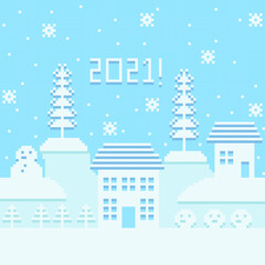 Fototapeta na wymiar Happy new year card pixel art.