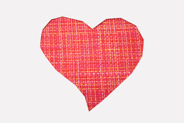 Red heart isolated on a white background of textured fabric. Greeting card design, Valentine's day, love