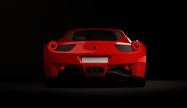 Almaty, Kazakhstan. Juli 25, 2019: Ferrari 458 Italia Pininfarina. luxury stylish supercar on dark background. 3D render