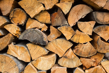 Fototapeta premium Background of dry chopped firewood for fireplace