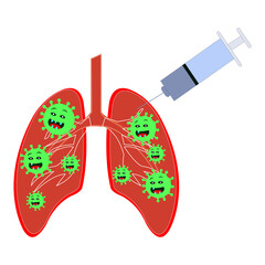 Lungs with covid on white and vaccine inserted