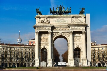 Fototapeta na wymiar Milan, Italy, Triumph arch, Downtown, Gates