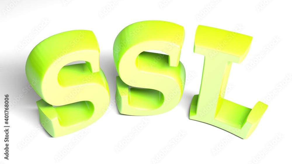 Poster ssl green bent write isolated on white background - 3d rendering illustration