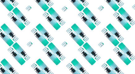 endless pattern of cosmetic bottles on white background