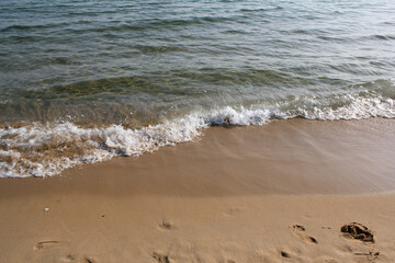 Soft beautiful ocean wave on sandy beach. Background