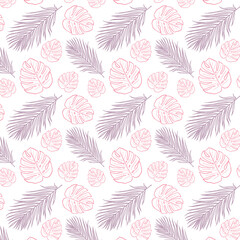 Vector seamless pattern with tropical leaves and flowers. Eps 10 vector illustration.