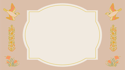 pastel color birds and vintage flower frame background, greeting card