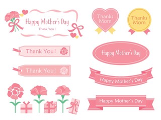 母の日のタイトルやカーネションやシールやタグのセット