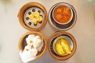 Thai food - Closeup Top view of dim sum at phuket thailand         