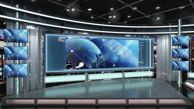 Virtual TV Studio News Set  Green screen background. 3d Rendering.  Virtual set studio for chroma footage. wherever you want it, With a simple  setup, a few square feet of space, and