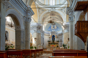 Internal view of a typical church of Stromboli, small island of the Aeolian Archipelago, group of small volcanic islands, located in the Mediterranean Sea, between Sicily and Calabria Regions.