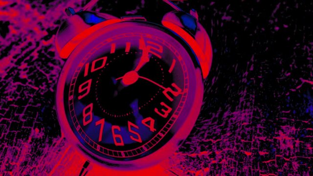 distorted doomsday clock counting down to midnight