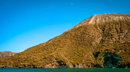 View of the coastline of the Lipari Island, small volcanic islands located in the Mediterranean Sea...